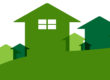 Collage aus gemalten Häusern in verschiedenen Grüntönen - Immobilienbau