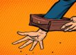 Illustration im Pop-Art-Stil: Eine leere Hand ragt aus einem umgestülpten Geldbeutel – sinnbildlich für finanzielle Notlagen, die einen schnellen Immobilienverkauf notwendig machen | Notverkauf