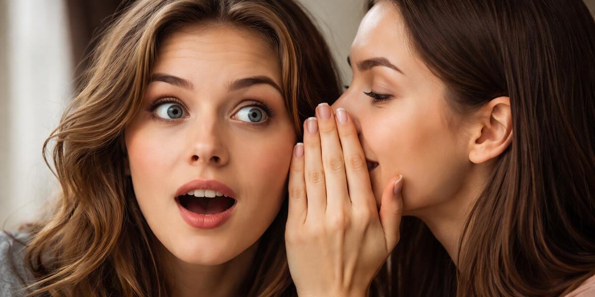 Eine Frau flüstert einer anderen Frau etwas ins Ohr als Symbolbild für diskreten Immobilienverkauf | Immobilienverkauf