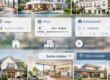 Visuelle Collage aus hochwertigen Fotografien verschiedener Immobilien, darunter moderne Wohnungen, Einfamilienhäuser und Stadthäuser in heller, freundlicher Atmosphäre. Über der Collage liegt eine halbtransparente digitale Suchoberfläche mit stilisierten Filterfeldern und Icons. In der Suchmaske sind Begriffe wie ‚Lage‘, ‚Preis‘ und ‚Zimmerzahl‘ hervorgehoben, ergänzt durch grafische Elemente wie Schieberegler, Kartenmarkierungen und Auswahlkästchen. Die Gesamtwirkung ist modern, professionell und technisch-digital, mit klarer, aufgeräumter Ästhetik und harmonischer Farbgebung. - Als Symbolbild für Suchauftrag beim Immobilienmakler.| Immobilienkauf